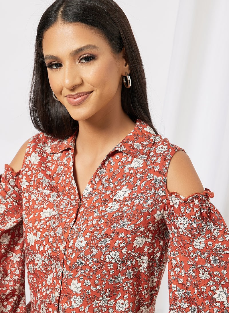 Aila - Collared Neck Floral Printed Shirt White - Image 1