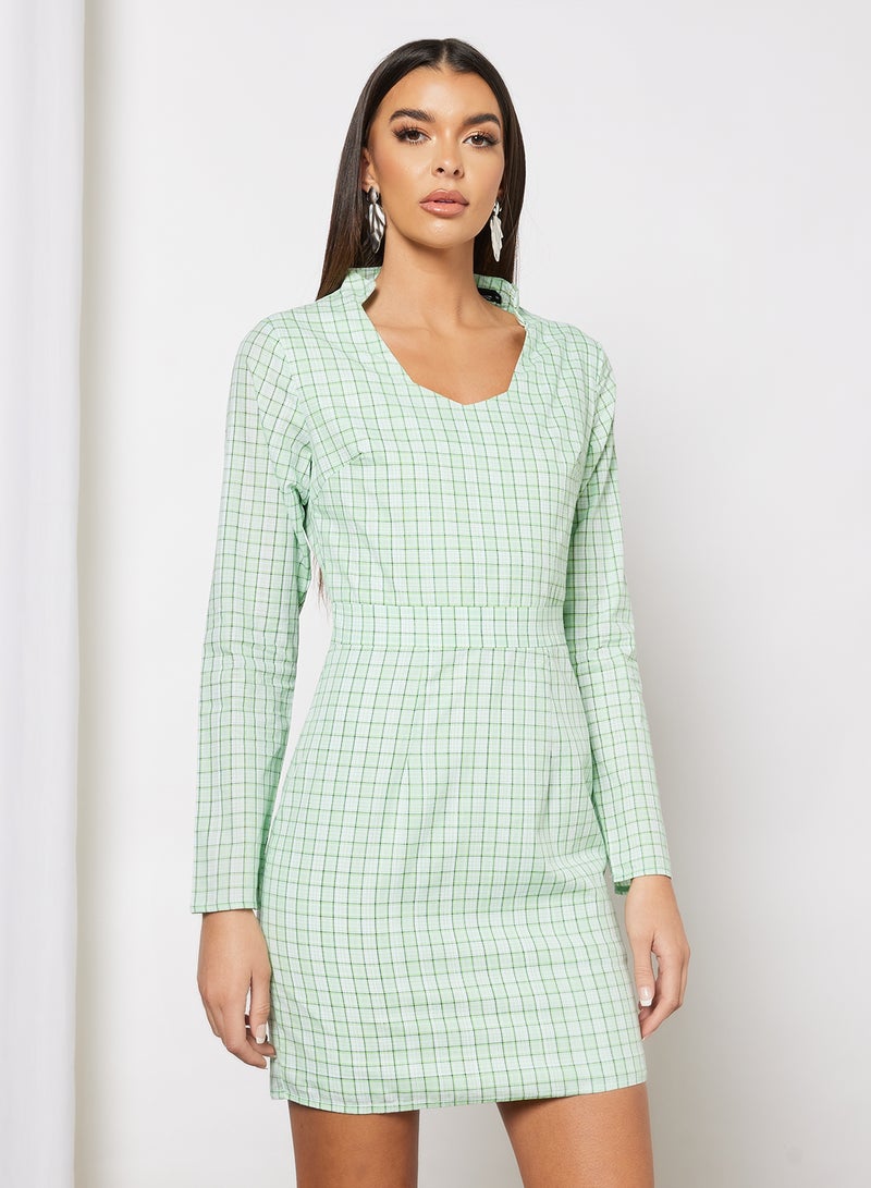 Aila - Check Bodycon Dress Green - Image 1