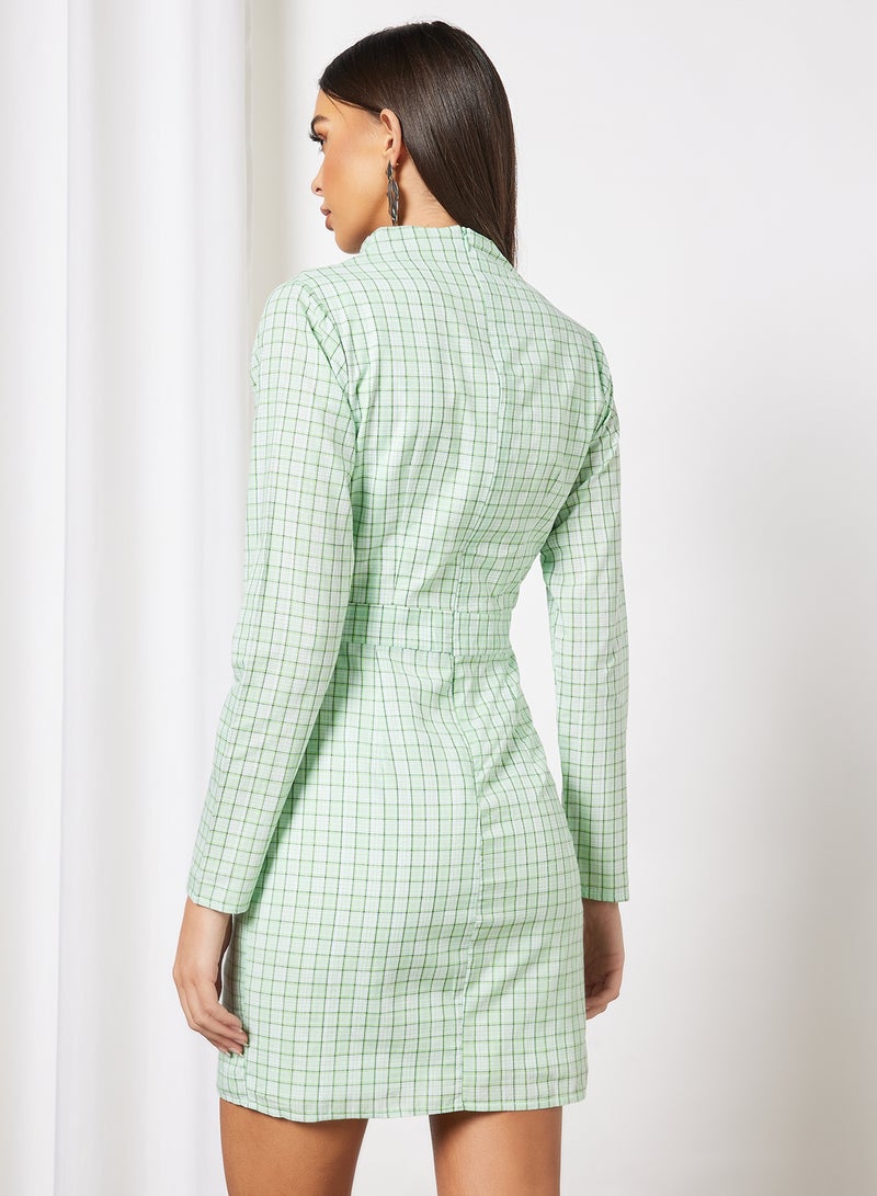 Aila - Check Bodycon Dress Green - Image 1