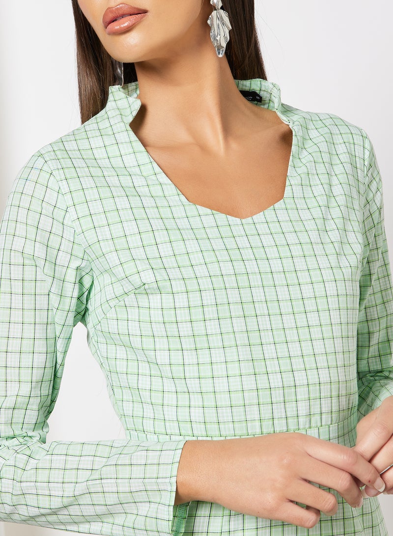 Aila - Check Bodycon Dress Green - Image 1