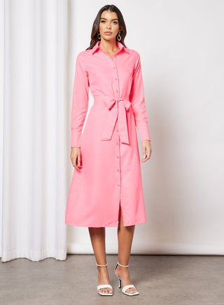 Front Button Self Tie Long Dress pink - v1643613246/N48509920V_1