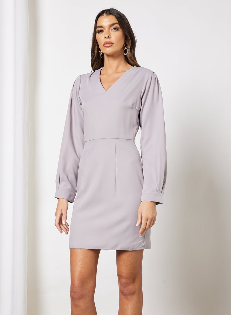 Aila V-Neck Puff Sleeve One Piece Dress Grey  - Image 1