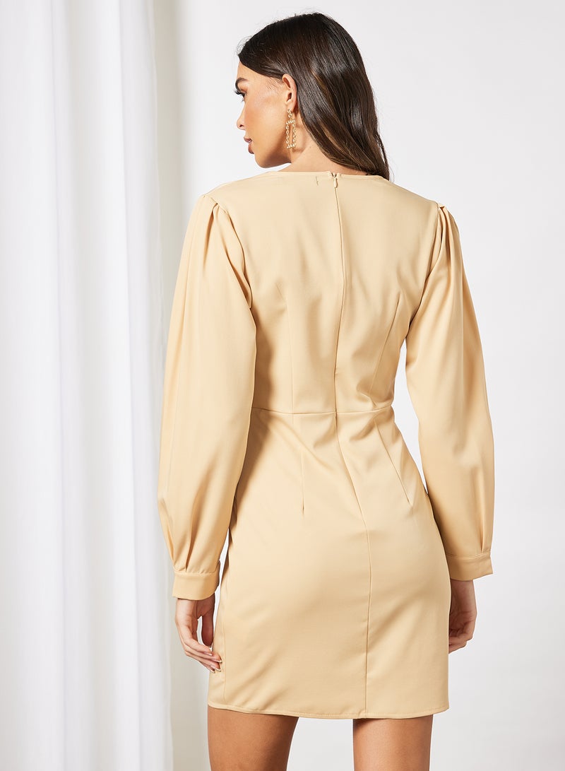 Aila V-Neck Puff Sleeve One Piece Dress Yellow  - Image 2