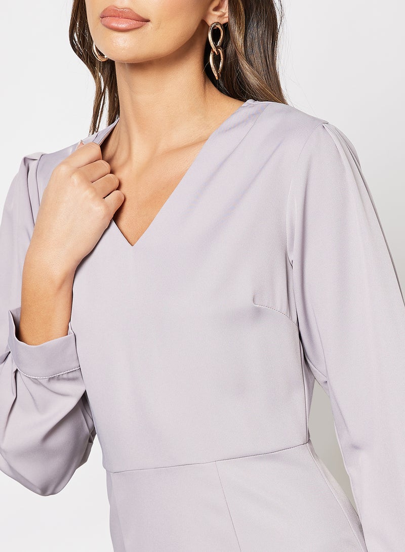 Aila V-Neck Puff Sleeve One Piece Dress Grey  - Image 3