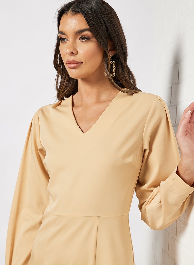 Aila V-Neck Puff Sleeve One Piece Dress Yellow  - Image 3