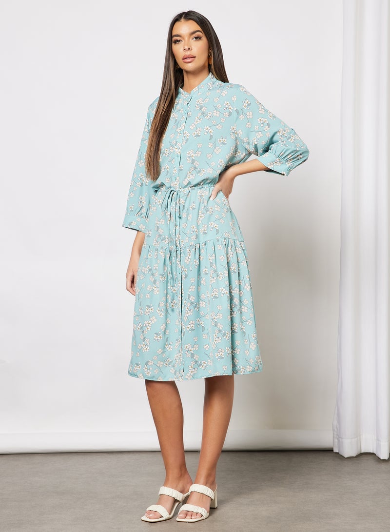 Aila - All Over Print Self Tie Casual Dress Light Green - Image 1