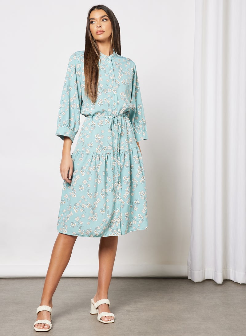 Aila - All Over Print Self Tie Casual Dress Light Green - Image 1