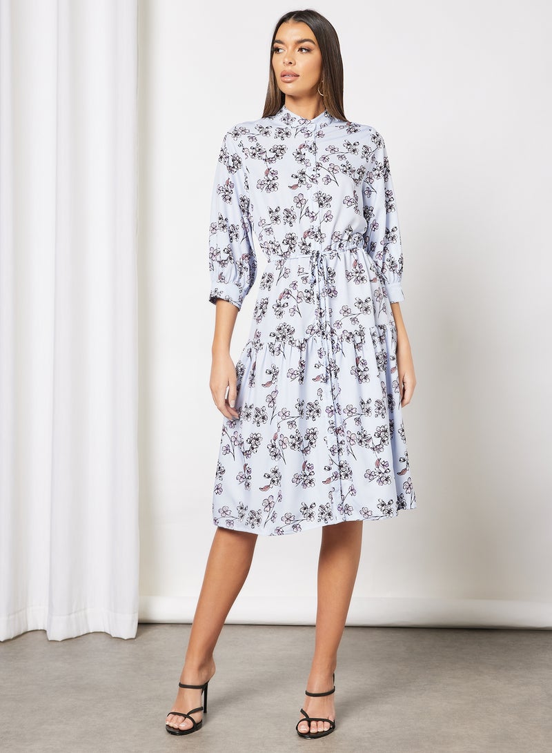Aila - All Over Print Self Tie Casual Dress Light Blue - Image 1