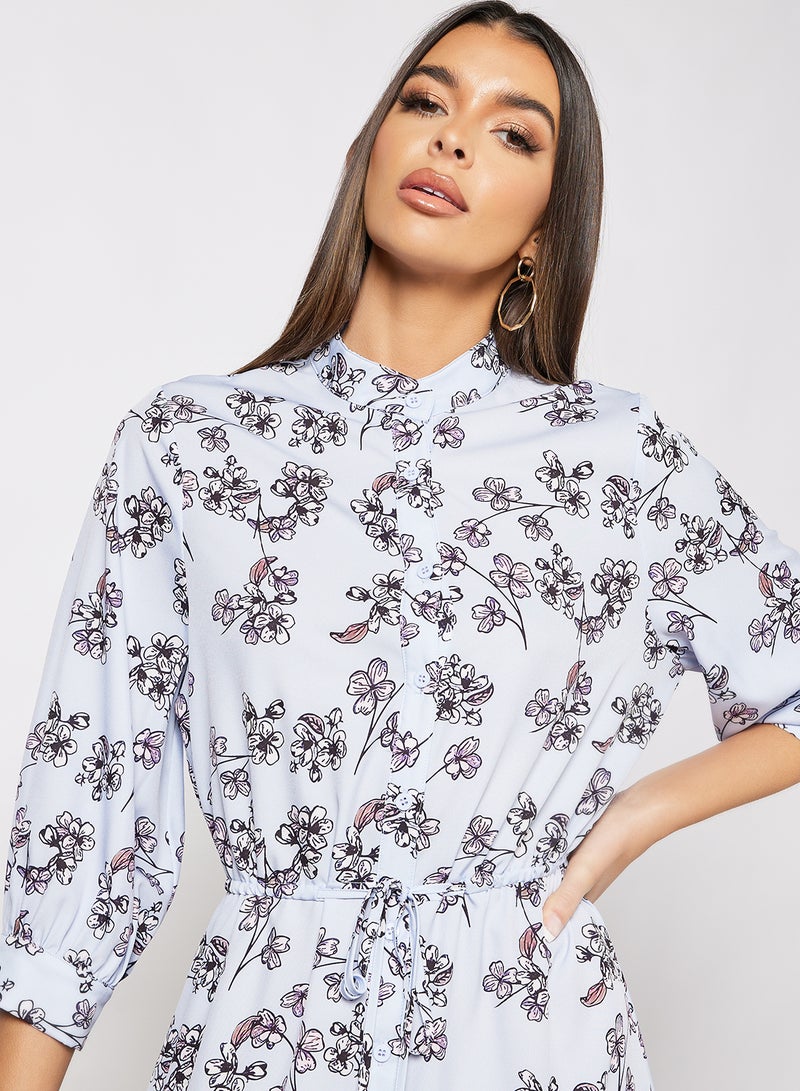 Aila - All Over Print Self Tie Casual Dress Light Blue - Image 1