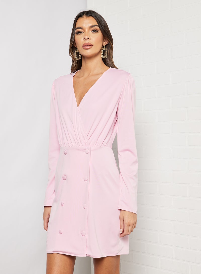 Aila - Ruched Waist Button Side Bodycon Dress Pink - Image 1