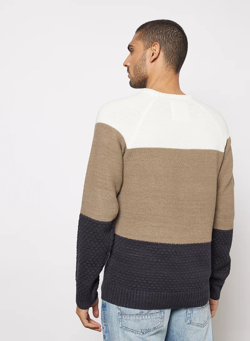Only & Sons Colourblock Sweater Brown