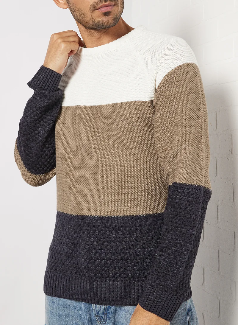 Only & Sons Colourblock Sweater Brown