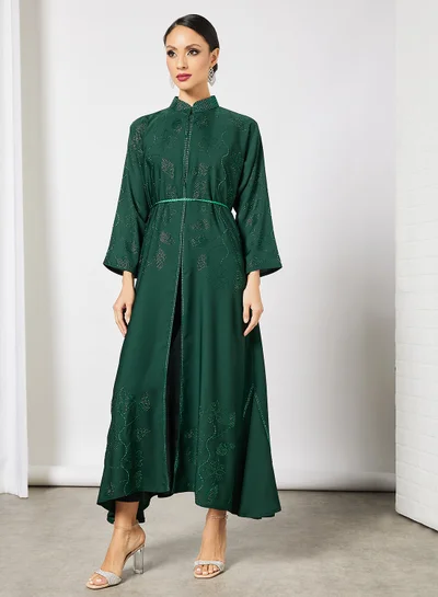 RVVIVA Embellished Abaya Deep Green