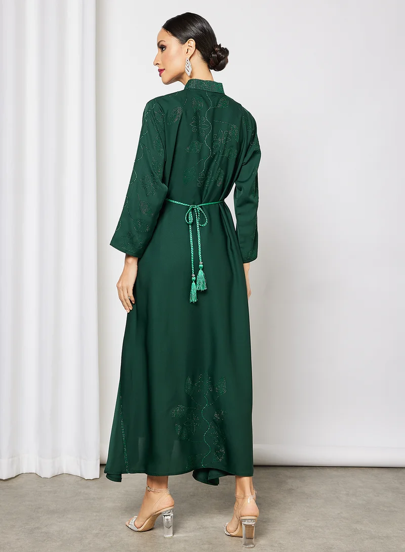 RVVIVA Embellished Abaya Deep Green