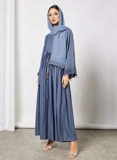 RVVIVA Applique Detailed Abaya Grey  - Image 3