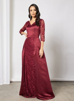 Si FASHION GALERIE Lace Detailed Maxi Dress Maroon  - Image 1