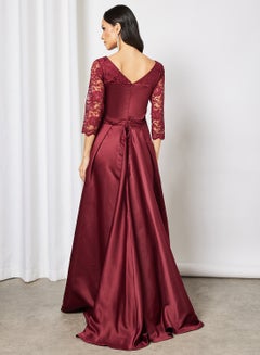 Si FASHION GALERIE Lace Detailed Maxi Dress Maroon  - Image 2