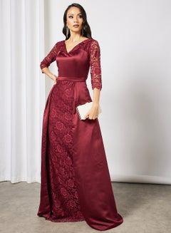 Si FASHION GALERIE Lace Detailed Maxi Dress Maroon  - Image 3
