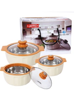 JAYPEE 3-Piece Glamerole Casserole Set Cream and Orange 3-Pieceml  - Image 4