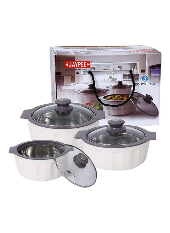 JAYPEE 3-Piece Glamerole Casserole Set White/Grey 3-Pieceml - Image 2