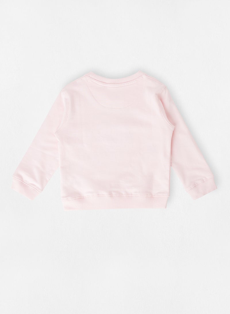 R&B - Printed Round Neck Comfortable Sweatshirt Baby Pink - Image 1