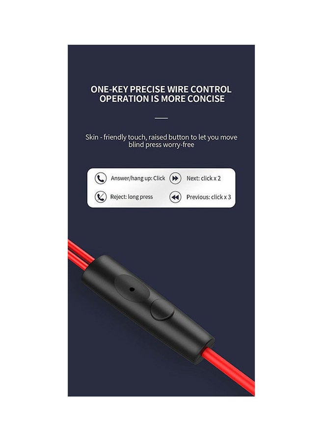 Celebrat - In Ear Wired Headphones 3.5Mm Stereo Bass Earphone In-Ear Headset Music Earbuds Wire With Mic Red - Image 1