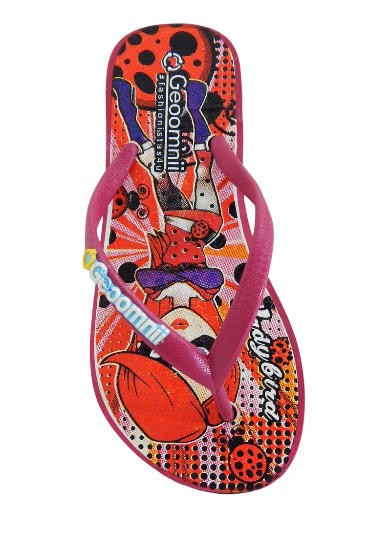 Geoomnii Terris Printed Slip On Slipper Fushcia - Image 4