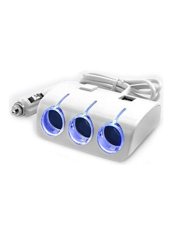 Generic - Lighter Power Adapter 3 Port & 2 Usb Charging Outputs White - Image 1