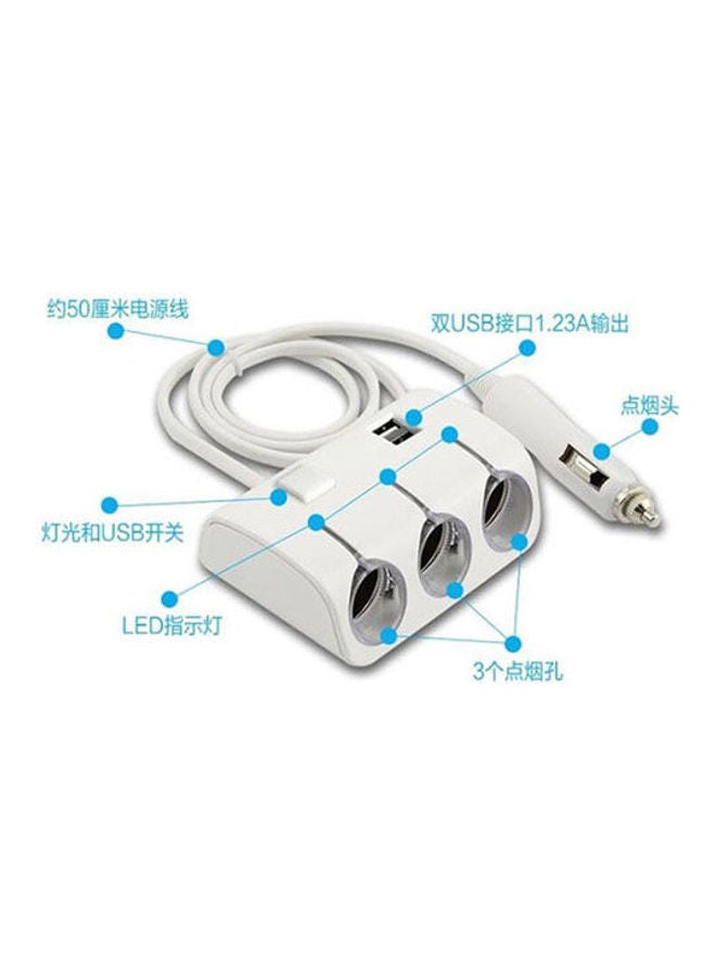 Generic - Lighter Power Adapter 3 Port & 2 Usb Charging Outputs White - Image 1