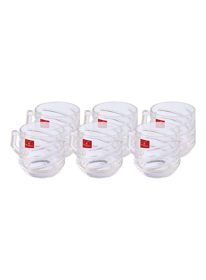 Blinkmax Wave Patterend Glass Coffee Mug Set - 6 Pieces Clear 7x7.5cm  - Image 1