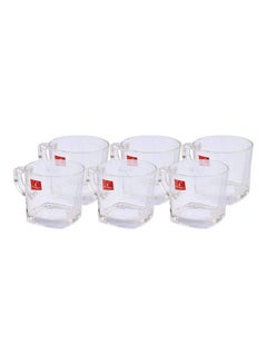 Blinkmax Glass Plain Tea Mug Set With Squared Base - 6 Pieces Clear 7.5x7cm  - Image 1