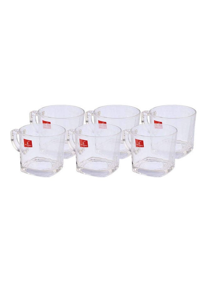 Blinkmax Glass Plain Tea Mug Set With Squared Base - 6 Pieces Clear 7.5x7cm  - Image 1