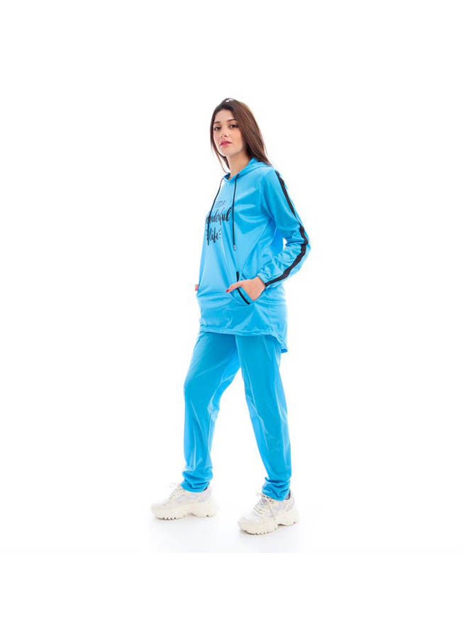 Caesar Hooded Neck Long Sleeve Printed Tracksuit Sets Turquoise  - Image 3