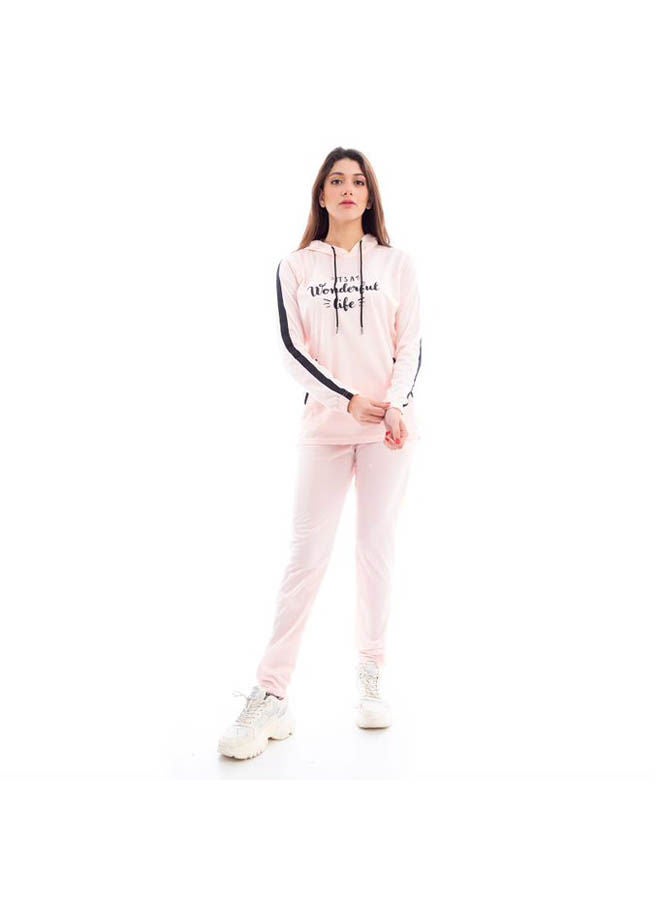 Caesar Hooded Neck Long Sleeve Printed Tracksuit Sets Pink  - Image 1