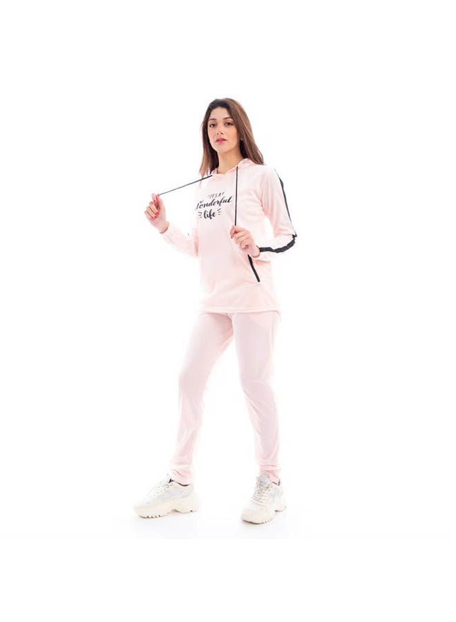 Caesar Hooded Neck Long Sleeve Printed Tracksuit Sets Pink  - Image 3