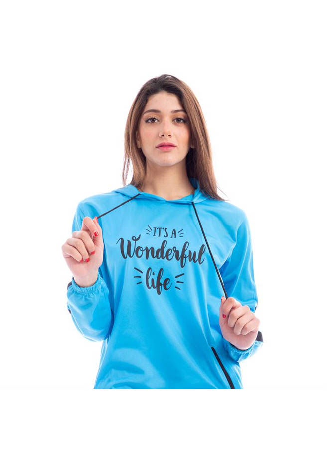 Caesar Hooded Neck Long Sleeve Printed Tracksuit Sets Turquoise  - Image 1