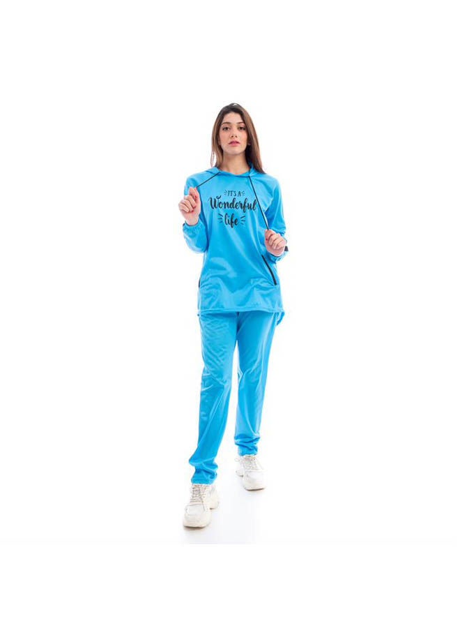 Caesar Hooded Neck Long Sleeve Printed Tracksuit Sets Turquoise  - Image 2