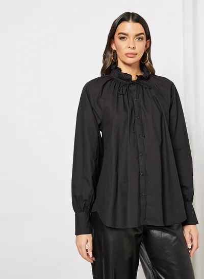 VERO MODA Ruffled Neckline Top Black