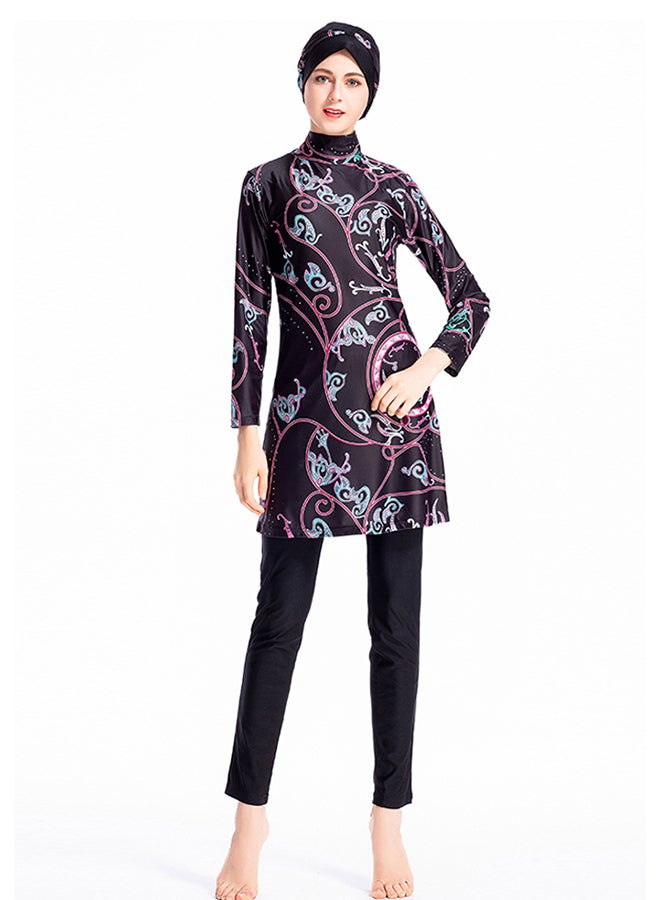 Joychic Conservative Islamic Women All-Over Print Swimwear Top and Pant Black - Image 1