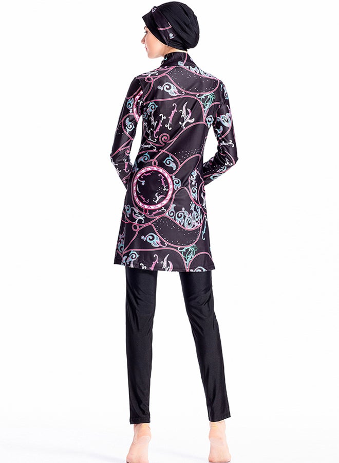 Joychic Conservative Islamic Women All-Over Print Swimwear Top and Pant Black - Image 2