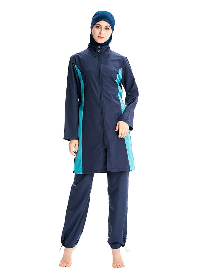 Muslim Casual Zipper Closure Contrast Swimwear Set Blue - v1643645514/N52486419V_1