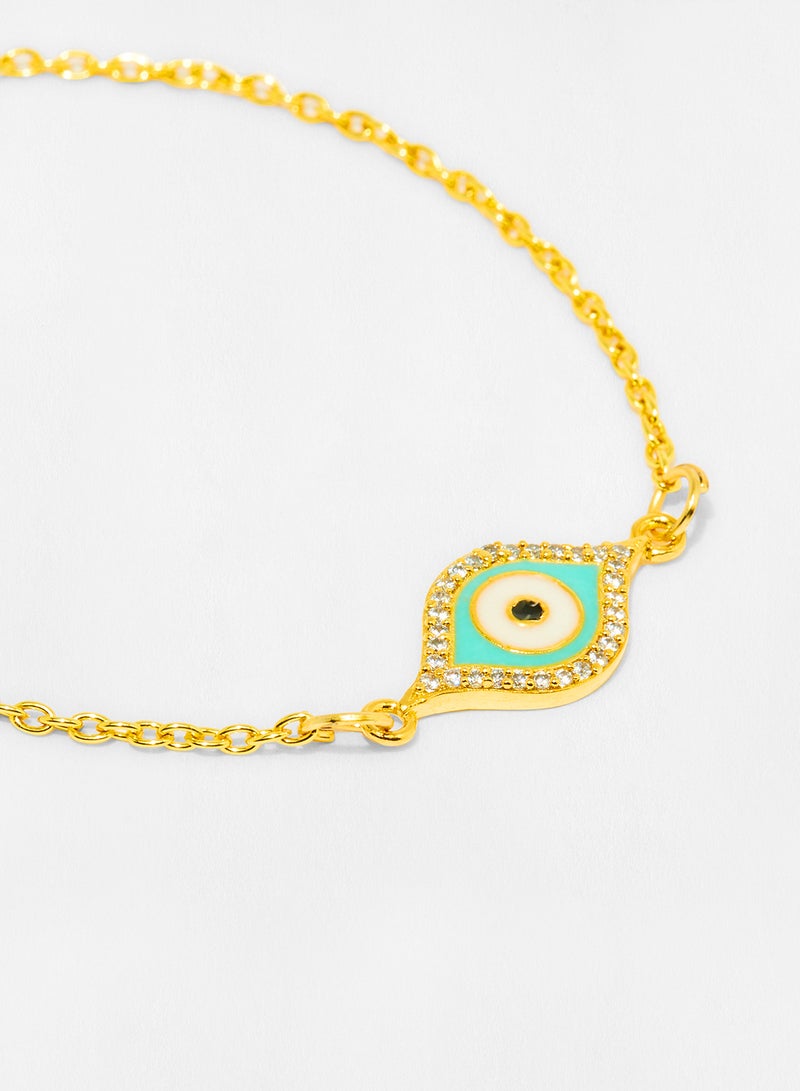 Pipa Bella 18K Gold Plated Turquoise Color Cubic Zirconia Amyra Evil Eye Bracelet - Image 4