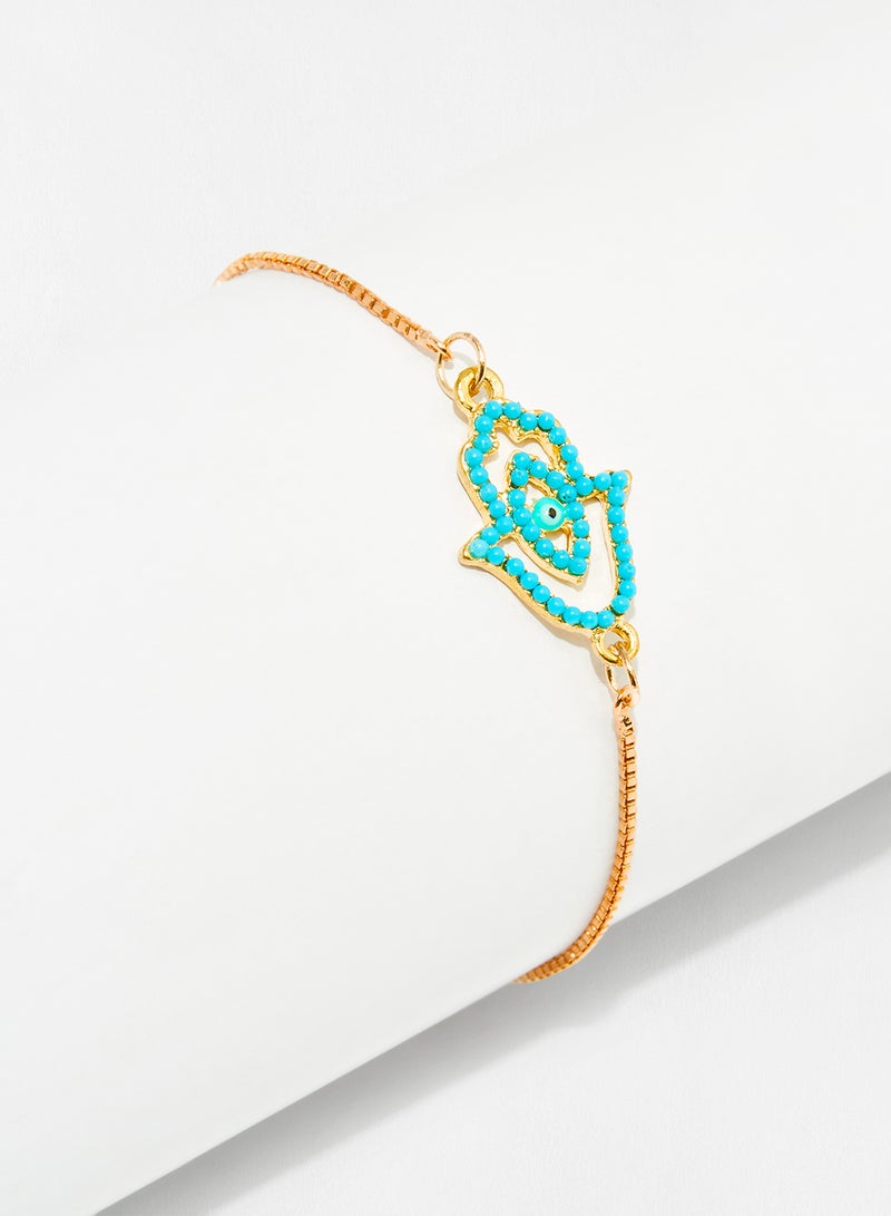 Pipa Bella - Beaded Hamza Turquoise color Evil Eye Bolo Bracelet - Image 1