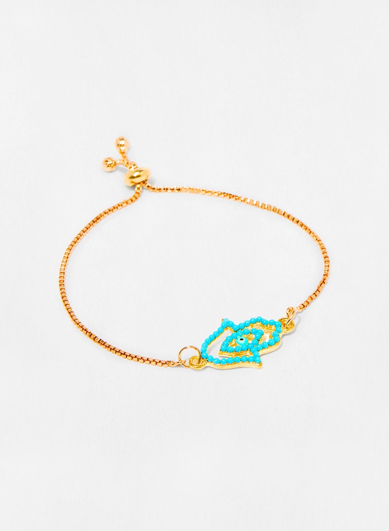 Pipa Bella - Beaded Hamza Turquoise color Evil Eye Bolo Bracelet - Image 1
