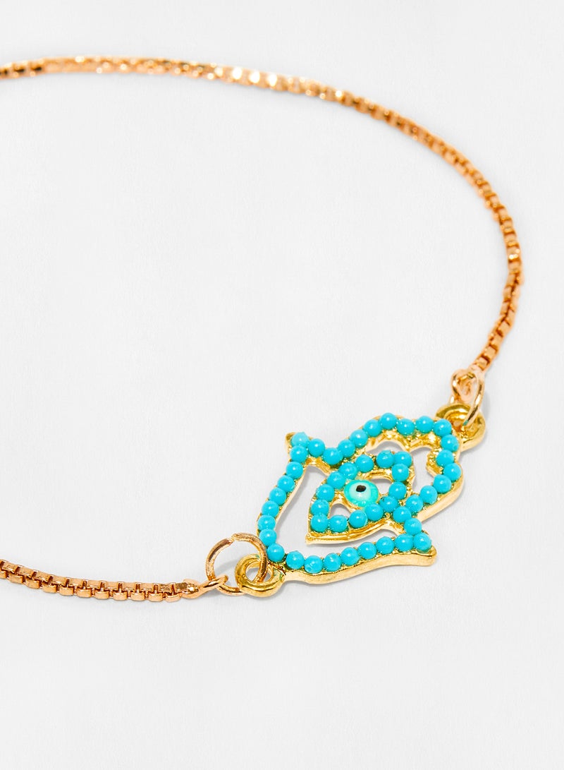 Pipa Bella - Beaded Hamza Turquoise color Evil Eye Bolo Bracelet - Image 1