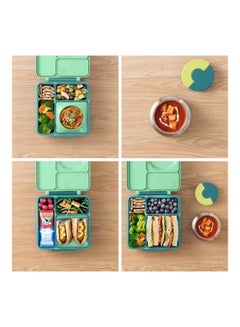 Omielife 2nd Gen Kids Bento Box with Insulated Thermos Plastic Green/Dark Green 21.59 x 19.05 x 7.62cm  - Image 3