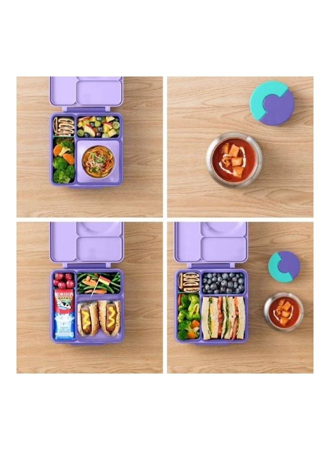 Omielife 2nd Gen Kids Bento Box with Insulated Thermos Plastic Purple/Dark Purple 21.59 x 19.05 x 7.62cm - Image 3