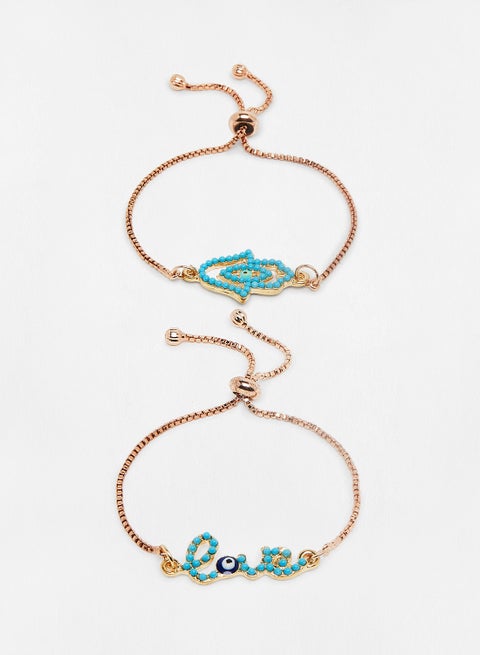 18K Gold Plated Blue Color Cubic Zirconia Safiya Evil Eye Bracelet
