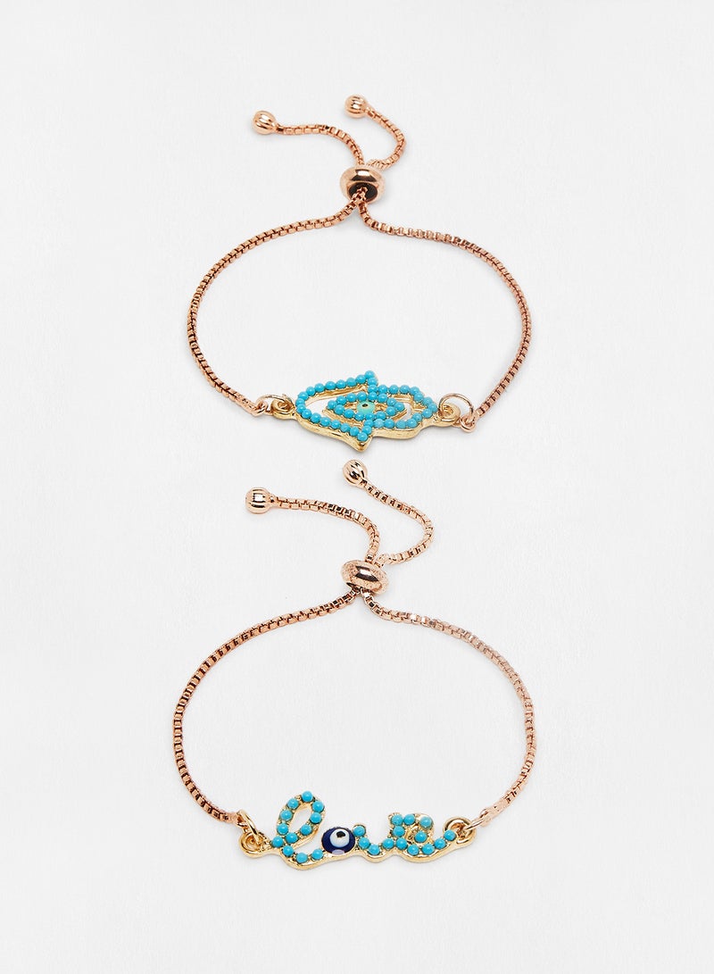 Pipa Bella - 18K Gold Plated Blue Color Cubic Zirconia Safiya Evil Eye Bracelet - Image 1