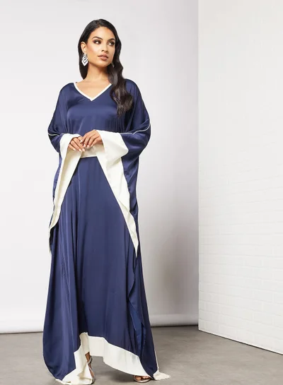 RVVIVA Contrast Trim Kaftan Navy Blue